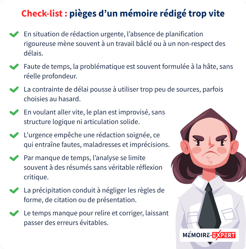 Erreurs dans la rédaction rapide de mémoires : checklist