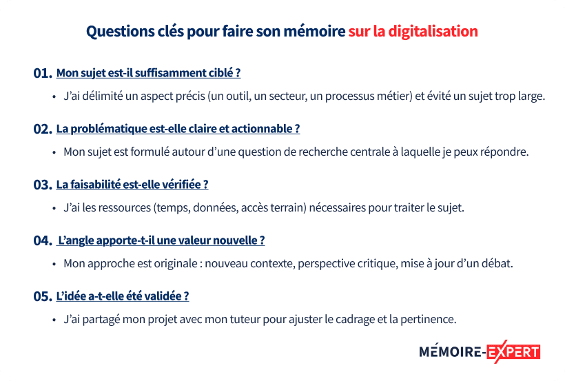 Questions clés pour faire son mémoire sur la digitalisation